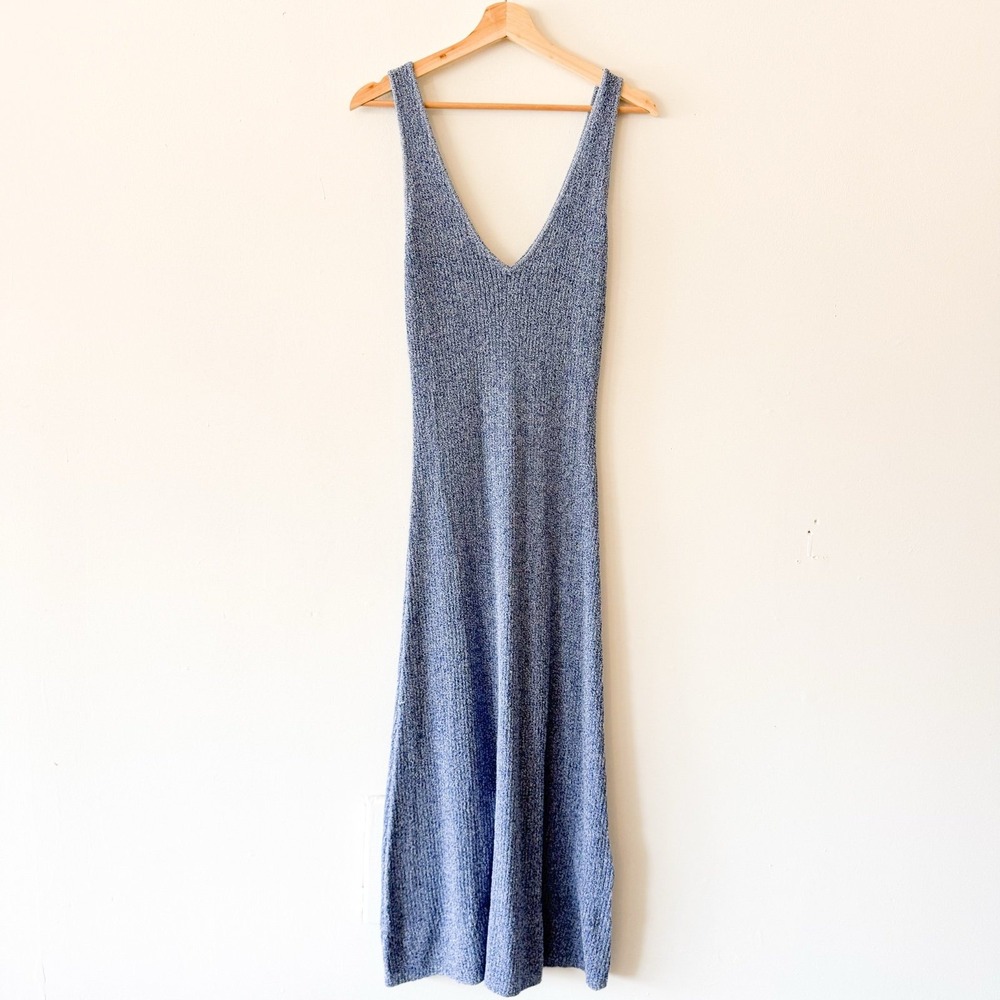 Zara Knit Blue V-Neck Midi Dress Size Medium - Picture 6 of 10